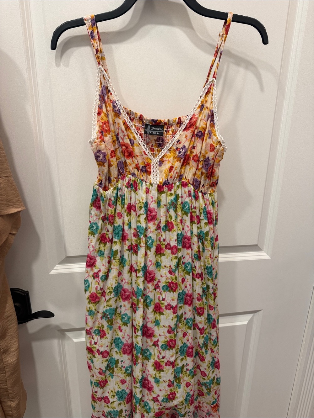 Floral Sun Dress with Lace Trim - Multicolor